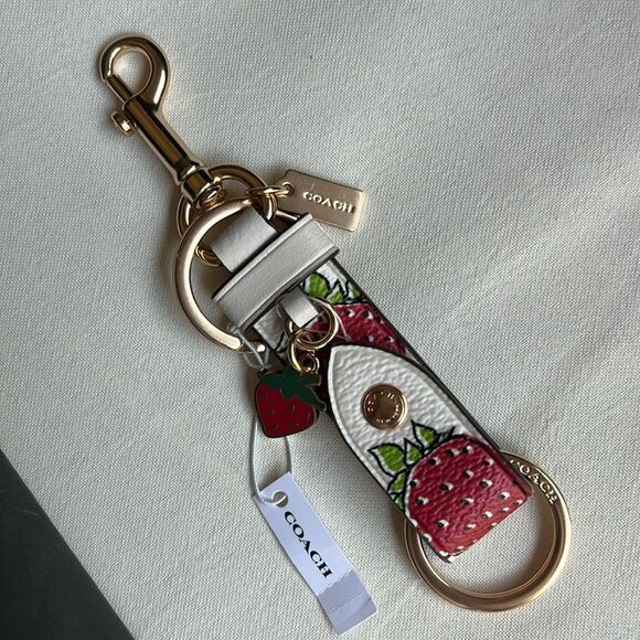 Coach Strawberry Trigger Snap Bag Charm In Signature Canvas Charm Key Holder - Picture 2 of 16